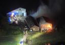 Fire crews spent the night battling a barn blaze in Hopton