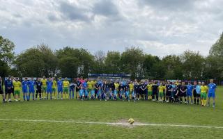 The teams line up for the Joe Dix Foundation charity tournament, including Norwich City greats Wes Hoolahan and Grant Holt