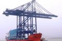 The two new remote-controlled gantry cranes which have been delivered to the Port of Felixstowe.