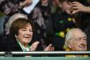 Delia Smith and Michael Wynn Jones find something to smile about on the final day of the season