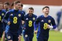 Kenny McLean, left, and one-time Norwich City team-mate Billy Gilmour during a Scotland training session this week