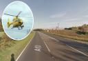 A motorcyclist has been taken to hospital after a crash that closed the A10
