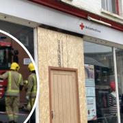 The British Red Cross shop suffered extensive damage following the arson attack