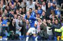 Steven Naismith celebrates in front of the fans at Goodison Park.Credit  Dave Thompson/PA Wire.