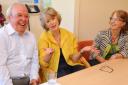 Actress Maureen Lipman chats with the Myeloma group at the Big C Centre at the Norfolk and Norwich University Hospital. With her are John Chapman, a patient, and Jill Chapman (no relation), the Big C centre manager. Picture: DENISE BRADLEY