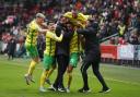 David Wagner joins the celebrations for Adam Idah's Norwich City winner in a 2-1 Championship