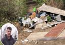 A huge pile of fly-tipping was found at the Gunton Lane Recreation Ground which district councillor Gary Blundell, inset, said 