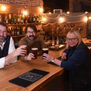 Richard and Lisa Coe, owners of the All Day Brewing Company, with head brewer Jake Oulsnam, in the barn at Salle Moor Hall Farm