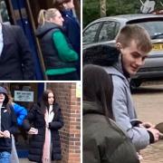 Jacob Hamblyn (top left), Brandon Hand (right) and Ciaran Harvey (bottom left) who have appeared in court charged with affray