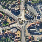 An aerial view of work on the Heartsease roundabout in Norwich