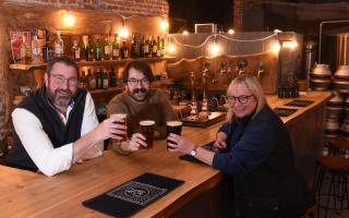Richard and Lisa Coe, owners of the All Day Brewing Company, with head brewer Jake Oulsnam, in the barn at Salle Moor Hall Farm