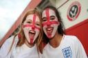 England fans pose for a photo prior to the UEFA Women's Euro 2022 semi-final match at Bramall Lane, Sheffield. Picture date: Tuesday July 26, 2022.
