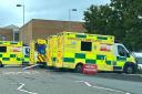 Ambulances queuing outside the Norfolk and Norwich University Hospital on Tuesday October 12 2021.