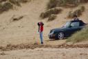 Kristen Stewart, who plays Princess Diana, on Hunstanton beach for the filming of 'Spencer'.