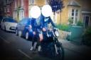 Police hid the faces of this group of four people seen on CCTV in Wisbech on the back of a motorcycle. They want to find them to 'have words'