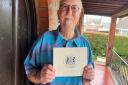 James 'Justso' Ridington, pictured with the card he received from Lady Dannatt.