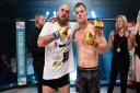 Scott Butters, left, and Richard Mearns after their fight at Contenders 27. Mearns won by armbar submission in the second round. Picture: BRETT KING