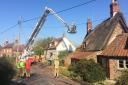 Firefighters at the scene of the blaze in Thornage. Picture: DAVID BALE