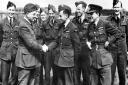 Feted: Jimmy Ward is congratulated by Feltwell commander Group Captain Maurice Buckley after the announcement of his Victoria Cross in August 1941.