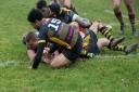 Rudyard Gant has plenty of company as he scores his first try for Norwich Picture: ANDY MICKLETHWAITE