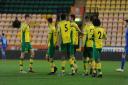 Norwich City Football Club under 23s celebrating Nelson Oliverias goal against VFL Wolfsburg in the Premier League International Cup. PICTURE: Jamie Honeywood