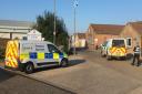 Police at the Banham Poultry factory in Attleborough following an incident. Picture Simon Parkin.