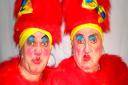 Thomas Howes and Des Barrit as the Ugly Sisters in Cinderella at Gorleston Pavilion Theatre. Photo: Des Barrit