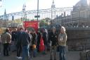 RMT members and NOR4NOR supporters picket outside the train station. Photo: Jacob Massey