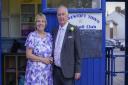 Christine and Colin Easton on their wedding day at Lowestoft Town FC.