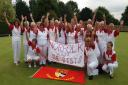 Norfolk celebrate their win over Leicestershire. Picture: Norfolk County Women's Bowls Association.
