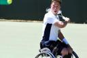 Alfie Hewett in action for Great Britain's men's team at the BNP Paribas World Team Cup in Sardinia earlier this year. Picture: Tennis Foundation