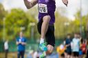 Oli Minns competing in the mens long jump. Picture: Michael Lyons