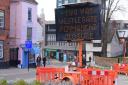 Signs telling drivers that Westlegate will soon be shut as the area is pedestrianised. 
PHOTO BY SIMON FINLAY