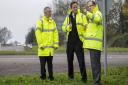 Former prime minister David Cameron on the road side at the A47 near Hockering, talking to MP George Foreman (lerft) and Highway Ageny Alan Kirkdale (right). Picture: Matthew Usher.