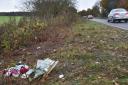 Floral tributes on the A140 near Horsham St Faiths where a car crash claimed the lives of two men.Byline: Sonya DuncanCopyright: Archant 2016