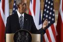 US President Barack Obama speaking at a joint press conference with Prime Minister David Cameron at the Foreign and Commonwealth Office, following a bilateral meeting in Downing Street, London. PRESS ASSOCIATION Photo.