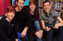 The four friends who organised a Gamerthon in memory of their friend 17-year-old Matthew Long, who died of cancer in December. From left, Felix Mills, 14, who has also dyed his hair pink to honour a pledge; Jacob Mills, 17; Tyler Floyd, 17; and Henry Forw