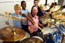 Former Status Quo drummer Jeff Rich visiting St Margaret's Primary in Lowestoft to do a music workshop with the pupils.Picture: James Bass