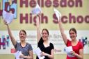 A-levels results day at Hellesdon High School. Triplets Charlotte, Lizzy and Megan Griffiths.Picture: ANTONY KELLY