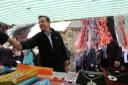 Prime Minister David Cameron meets stall holders and members of the public  during a walkabout in the centre of Wetherby in Yorkshire while on the General Election trail. PRESS ASSOCIATION Photo. Picture date: Thursday April 30, 2015. See PA story ELECTIO