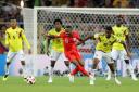 England's Raheem Sterling (centre) and Colombia's Jefferson Lerma battle for the ball (pic Owen Humphreys/PA)