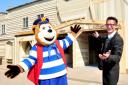 Woody bear and Alexis Camelin from Pleasurewood Hills outside the new scare attraction 'Hobs Pit' at the Lowestoft theme park.