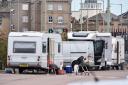 A group of Travellers illegally set up camp on a car park on Belvedere Road in Lowestoft.
