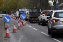 Traffic queuing during the Sweet Briar Road works on Thursday afternoon
