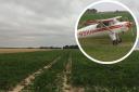 The tracks the pilot used when attempting to fly out of the sugar beet field