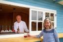 Anthony and Jeannette Goodrich in the Beach Hut Bar at the Rose and Crown in Snettisham, recognised in the Good Hotel Guide 2024