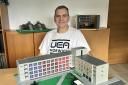 Mark Hodgson with his UEA recreation made out of LEGO