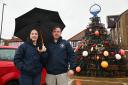 The crab pot Christmas tree returns to Wells Harbour. Pictured are Harbour Administrator Simon Cooper, and Harbour Admin Assistant Sallyann Retchless