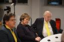 Mark Attanasio, Delia Smith and Michael Wynn Jones take questions from local media at Carrow Road.