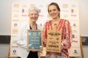 Left to right, Jayne Lindill (editor, Suffolk Magazine) and Joey O’Hare from Husk, who won Chef of the Year